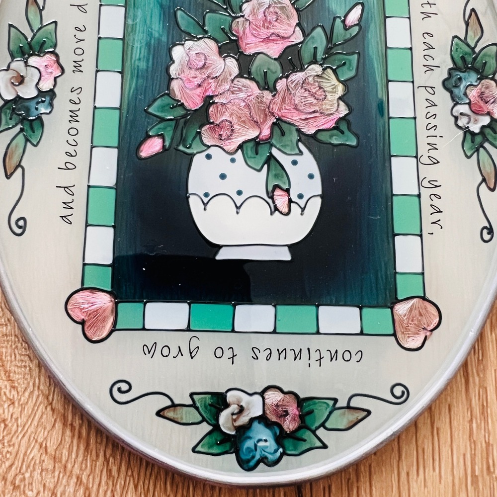 Vtg Grandmother's Love Floral Glass Suncatcher Wall Plaque Decor Cottagecore - Picture 4 of 10